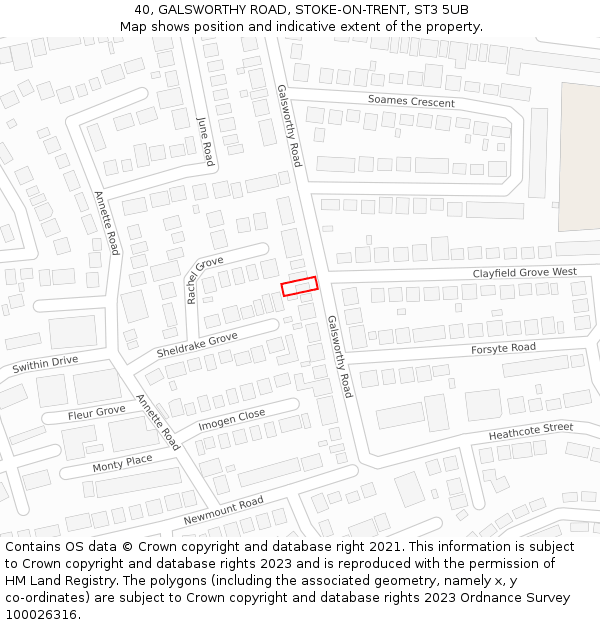 40, GALSWORTHY ROAD, STOKE-ON-TRENT, ST3 5UB: Location map and indicative extent of plot