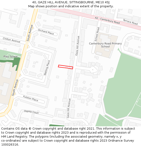 40, GAZE HILL AVENUE, SITTINGBOURNE, ME10 4SJ: Location map and indicative extent of plot