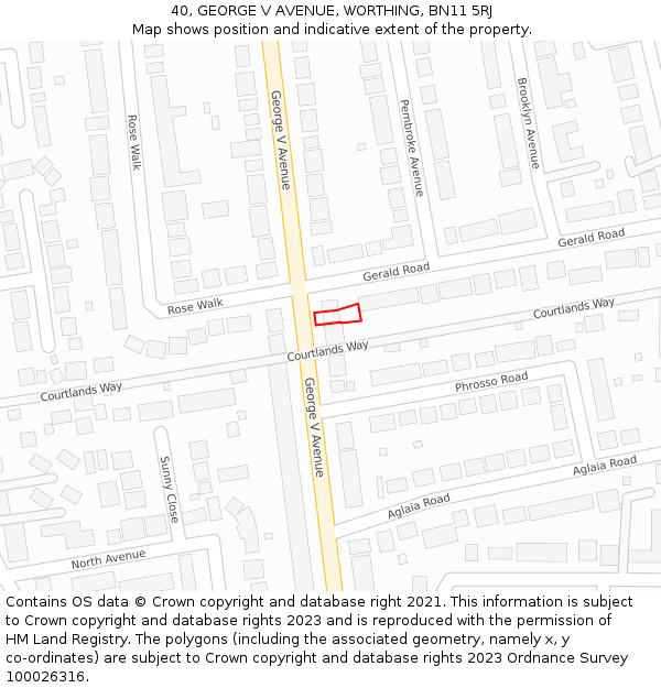 40, GEORGE V AVENUE, WORTHING, BN11 5RJ: Location map and indicative extent of plot