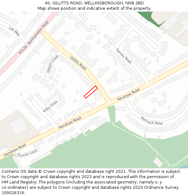 40, GILLITTS ROAD, WELLINGBOROUGH, NN8 2BD: Location map and indicative extent of plot