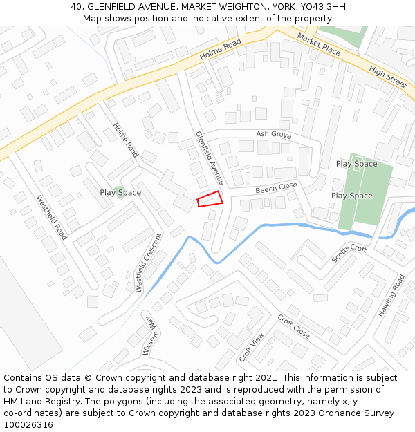 40, GLENFIELD AVENUE, MARKET WEIGHTON, YORK, YO43 3HH: Location map and indicative extent of plot