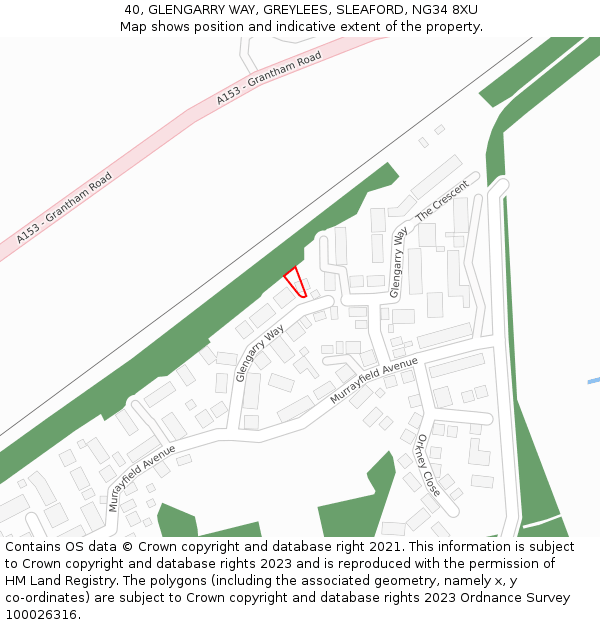 40, GLENGARRY WAY, GREYLEES, SLEAFORD, NG34 8XU: Location map and indicative extent of plot
