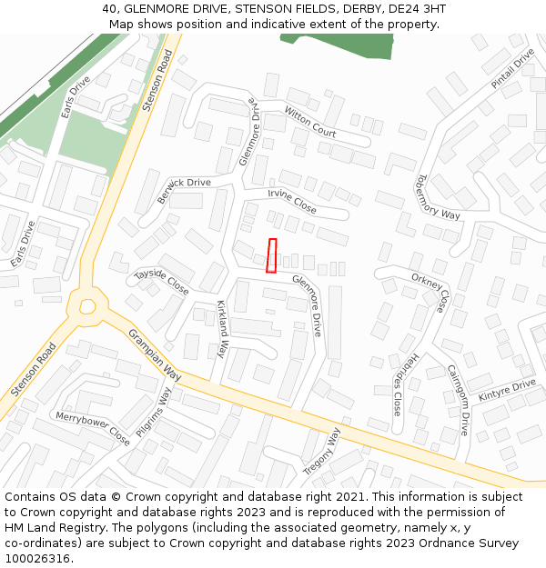 40, GLENMORE DRIVE, STENSON FIELDS, DERBY, DE24 3HT: Location map and indicative extent of plot