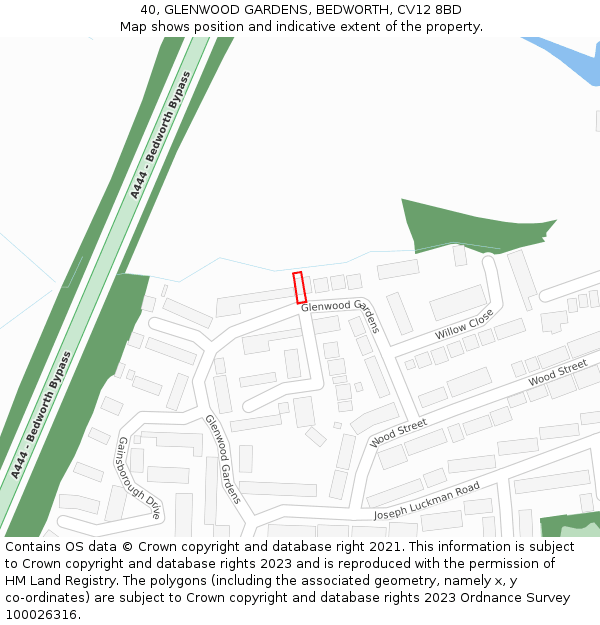 40, GLENWOOD GARDENS, BEDWORTH, CV12 8BD: Location map and indicative extent of plot