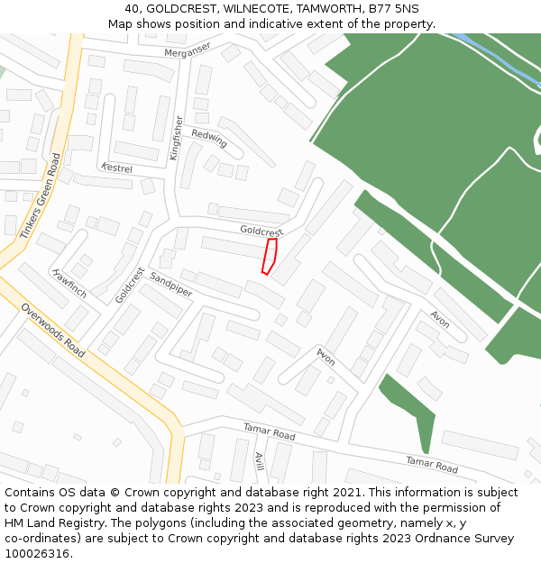 40, GOLDCREST, WILNECOTE, TAMWORTH, B77 5NS: Location map and indicative extent of plot