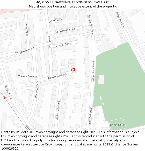 40, GOMER GARDENS, TEDDINGTON, TW11 9AT: Location map and indicative extent of plot