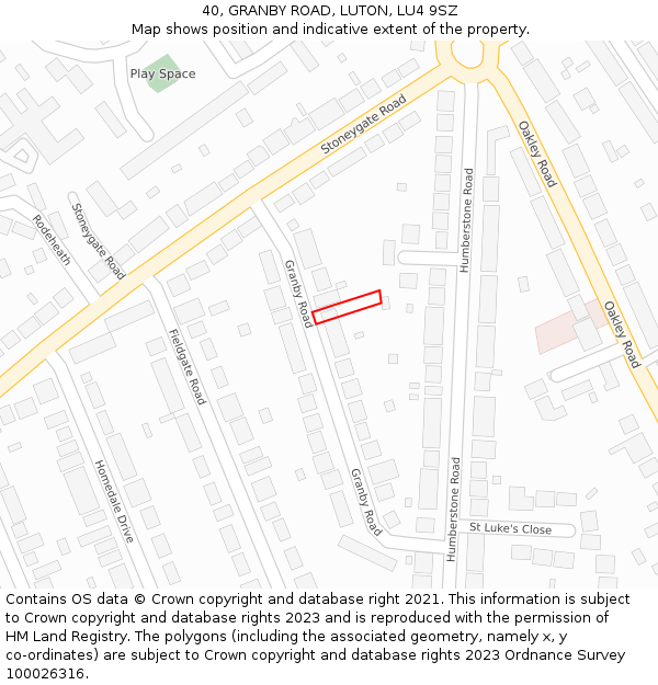 40, GRANBY ROAD, LUTON, LU4 9SZ: Location map and indicative extent of plot