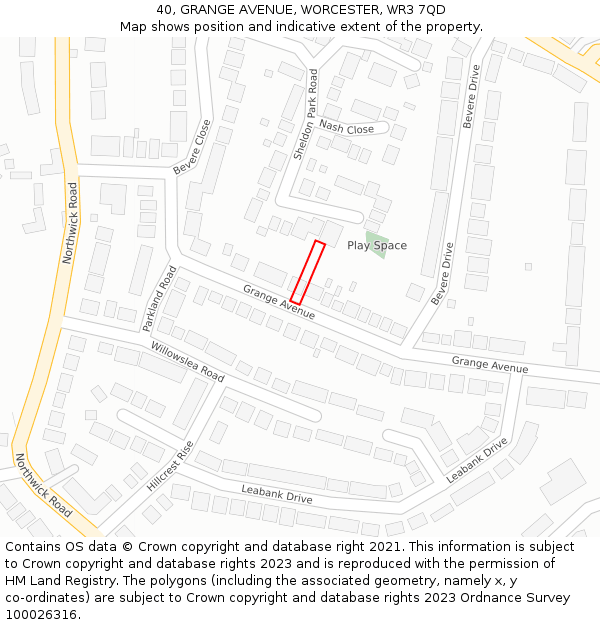 40, GRANGE AVENUE, WORCESTER, WR3 7QD: Location map and indicative extent of plot