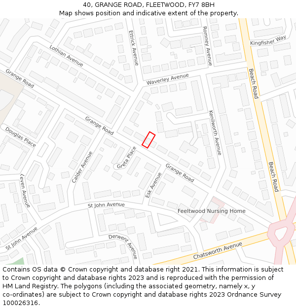 40, GRANGE ROAD, FLEETWOOD, FY7 8BH: Location map and indicative extent of plot