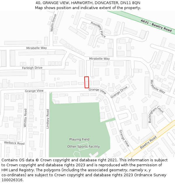 40, GRANGE VIEW, HARWORTH, DONCASTER, DN11 8QN: Location map and indicative extent of plot