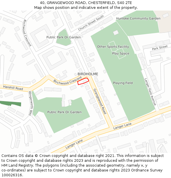 40, GRANGEWOOD ROAD, CHESTERFIELD, S40 2TE: Location map and indicative extent of plot