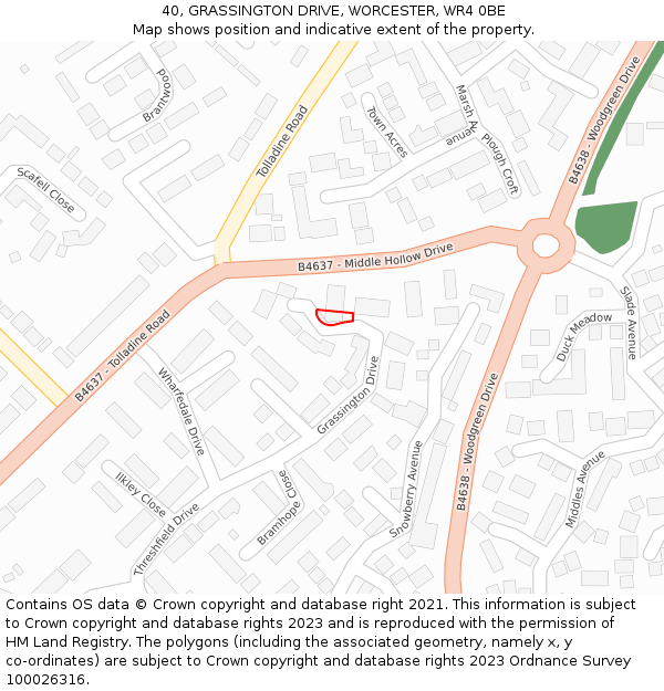 40, GRASSINGTON DRIVE, WORCESTER, WR4 0BE: Location map and indicative extent of plot