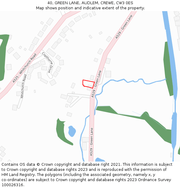 40, GREEN LANE, AUDLEM, CREWE, CW3 0ES: Location map and indicative extent of plot