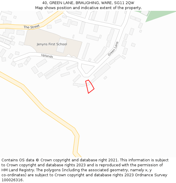 40, GREEN LANE, BRAUGHING, WARE, SG11 2QW: Location map and indicative extent of plot
