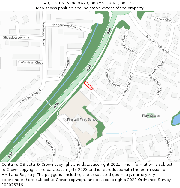 40, GREEN PARK ROAD, BROMSGROVE, B60 2RD: Location map and indicative extent of plot