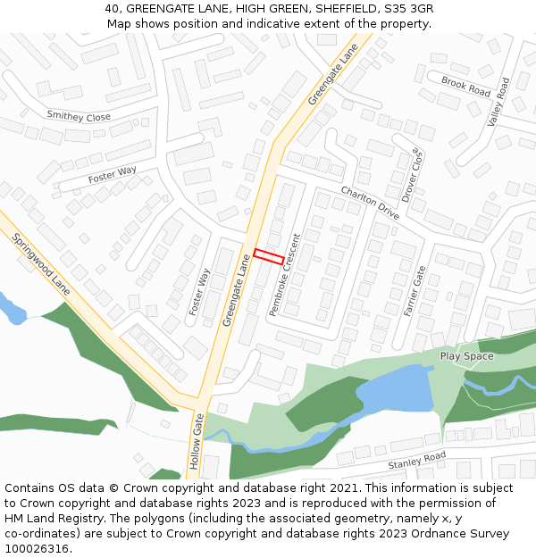 40, GREENGATE LANE, HIGH GREEN, SHEFFIELD, S35 3GR: Location map and indicative extent of plot
