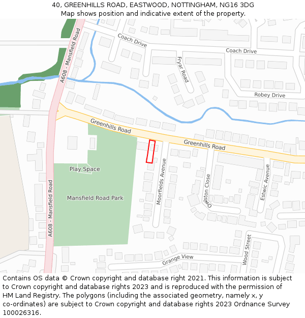 40, GREENHILLS ROAD, EASTWOOD, NOTTINGHAM, NG16 3DG: Location map and indicative extent of plot