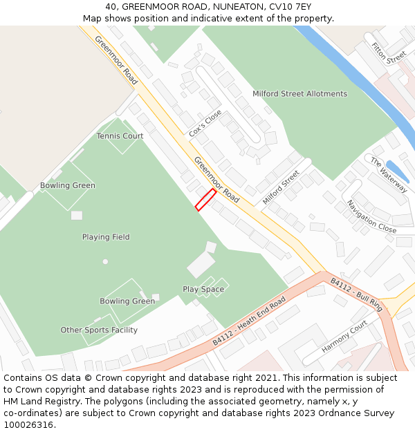 40, GREENMOOR ROAD, NUNEATON, CV10 7EY: Location map and indicative extent of plot