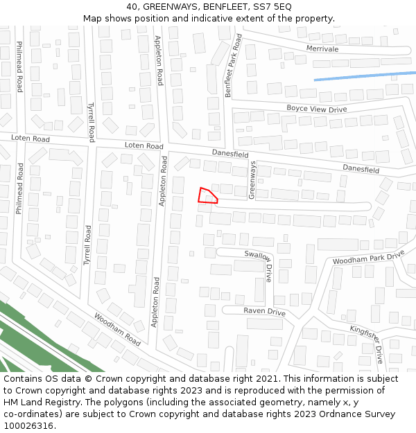 40, GREENWAYS, BENFLEET, SS7 5EQ: Location map and indicative extent of plot