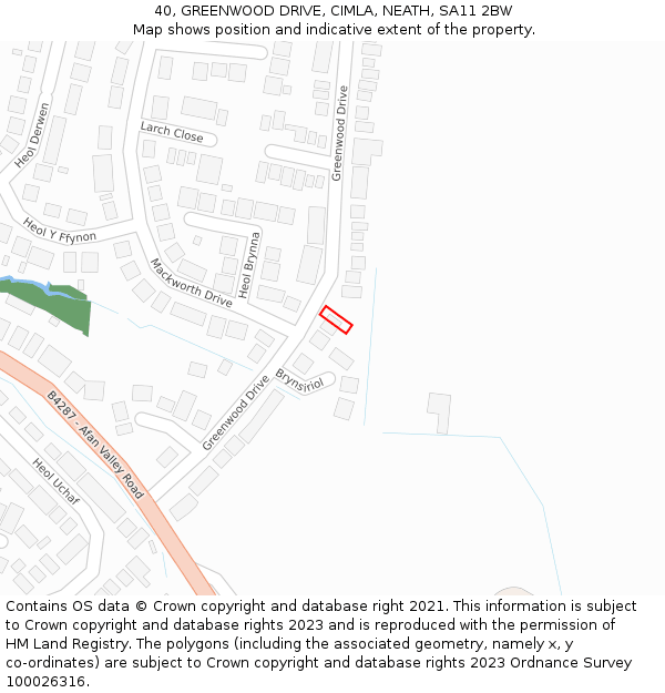 40, GREENWOOD DRIVE, CIMLA, NEATH, SA11 2BW: Location map and indicative extent of plot