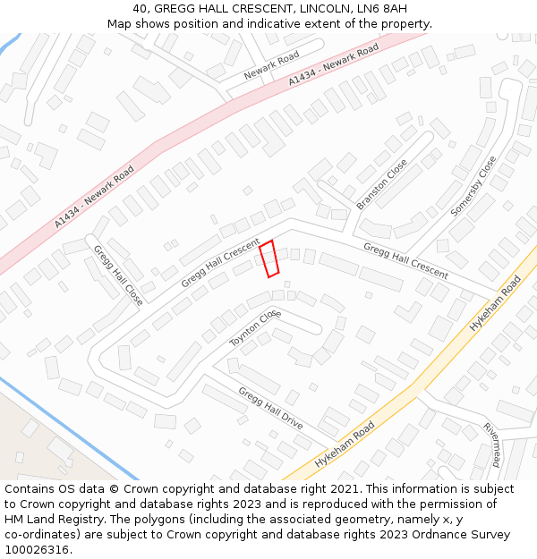 40, GREGG HALL CRESCENT, LINCOLN, LN6 8AH: Location map and indicative extent of plot