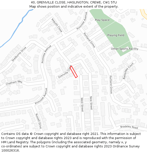 40, GRENVILLE CLOSE, HASLINGTON, CREWE, CW1 5TU: Location map and indicative extent of plot