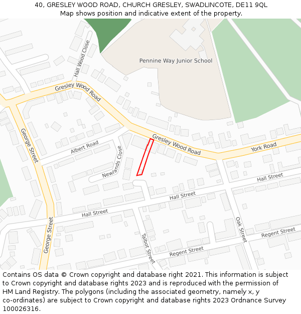 40, GRESLEY WOOD ROAD, CHURCH GRESLEY, SWADLINCOTE, DE11 9QL: Location map and indicative extent of plot