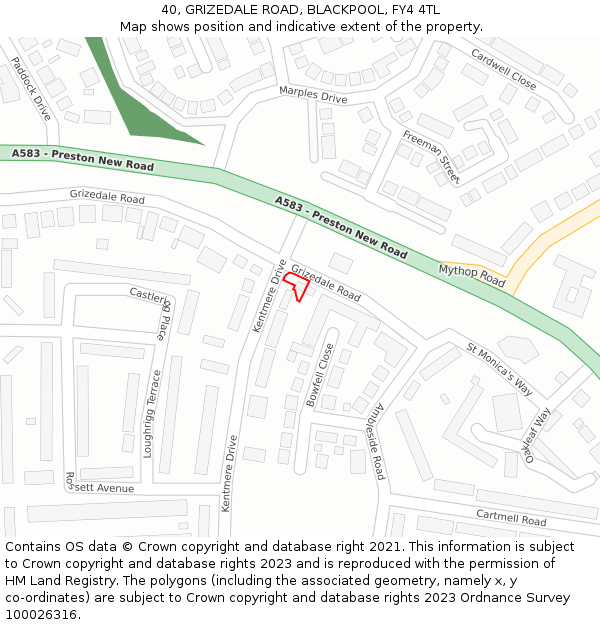 40, GRIZEDALE ROAD, BLACKPOOL, FY4 4TL: Location map and indicative extent of plot