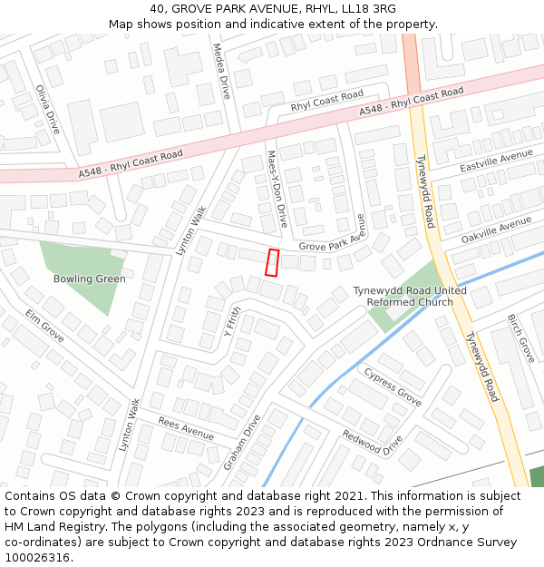 40, GROVE PARK AVENUE, RHYL, LL18 3RG: Location map and indicative extent of plot