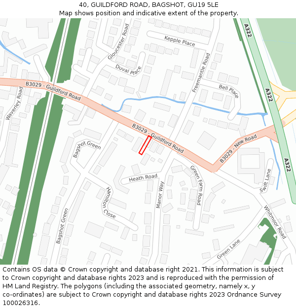 40, GUILDFORD ROAD, BAGSHOT, GU19 5LE: Location map and indicative extent of plot