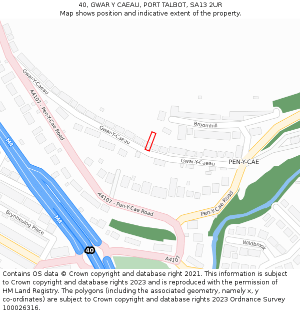 40, GWAR Y CAEAU, PORT TALBOT, SA13 2UR: Location map and indicative extent of plot