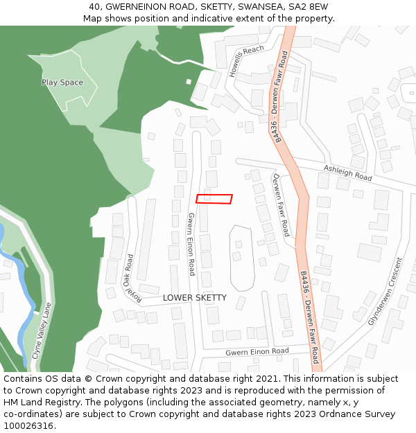 40, GWERNEINON ROAD, SKETTY, SWANSEA, SA2 8EW: Location map and indicative extent of plot