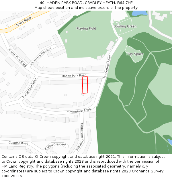 40, HADEN PARK ROAD, CRADLEY HEATH, B64 7HF: Location map and indicative extent of plot