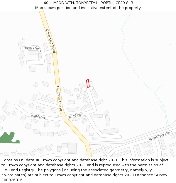 40, HAFOD WEN, TONYREFAIL, PORTH, CF39 8LB: Location map and indicative extent of plot