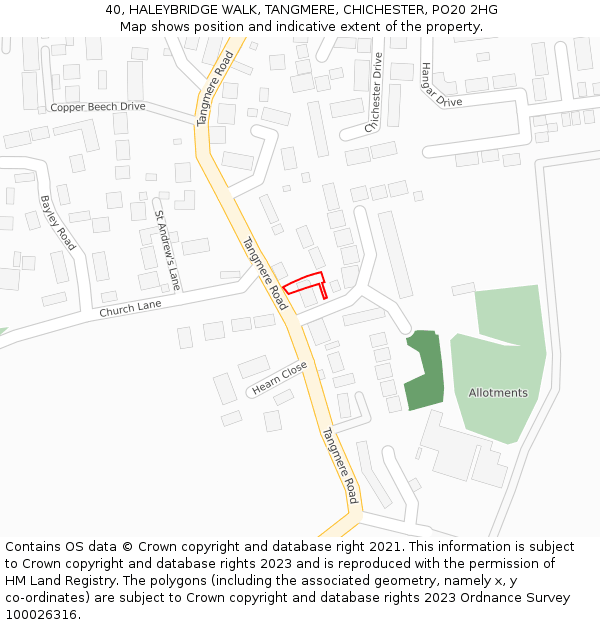 40, HALEYBRIDGE WALK, TANGMERE, CHICHESTER, PO20 2HG: Location map and indicative extent of plot