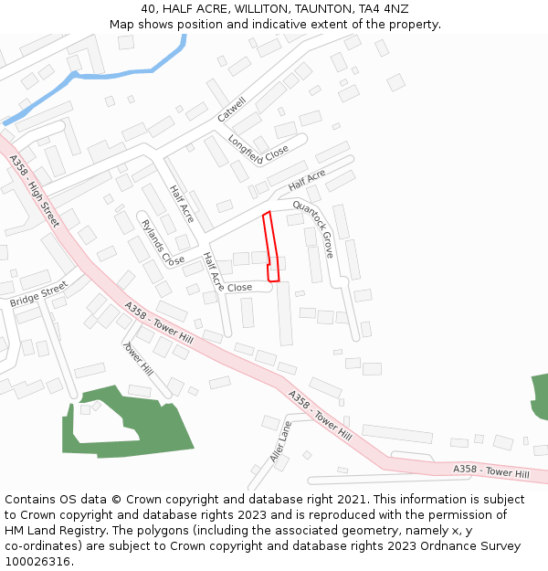 40, HALF ACRE, WILLITON, TAUNTON, TA4 4NZ: Location map and indicative extent of plot