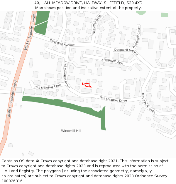 40, HALL MEADOW DRIVE, HALFWAY, SHEFFIELD, S20 4XD: Location map and indicative extent of plot