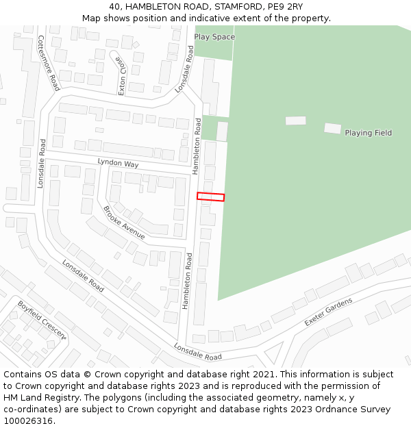 40, HAMBLETON ROAD, STAMFORD, PE9 2RY: Location map and indicative extent of plot