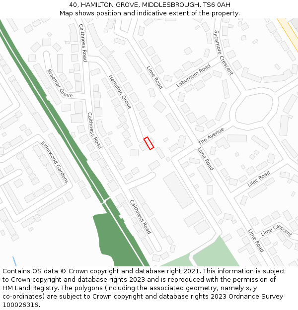 40, HAMILTON GROVE, MIDDLESBROUGH, TS6 0AH: Location map and indicative extent of plot