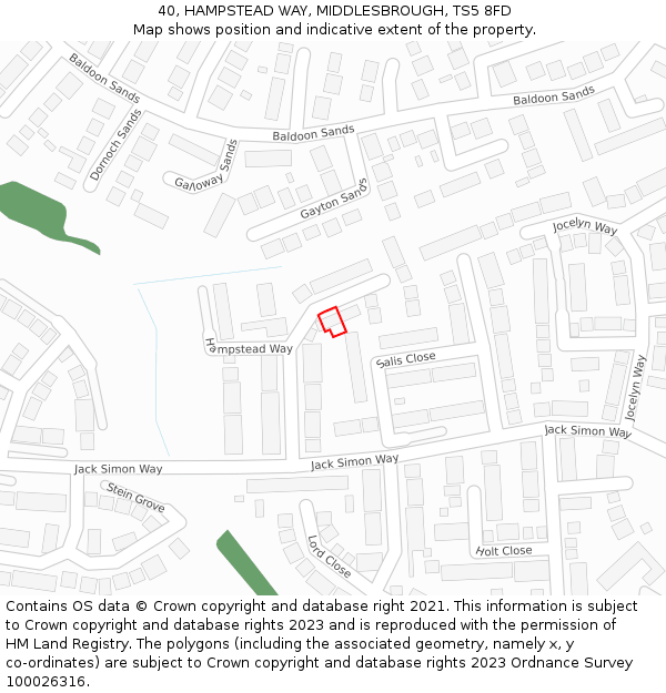 40, HAMPSTEAD WAY, MIDDLESBROUGH, TS5 8FD: Location map and indicative extent of plot