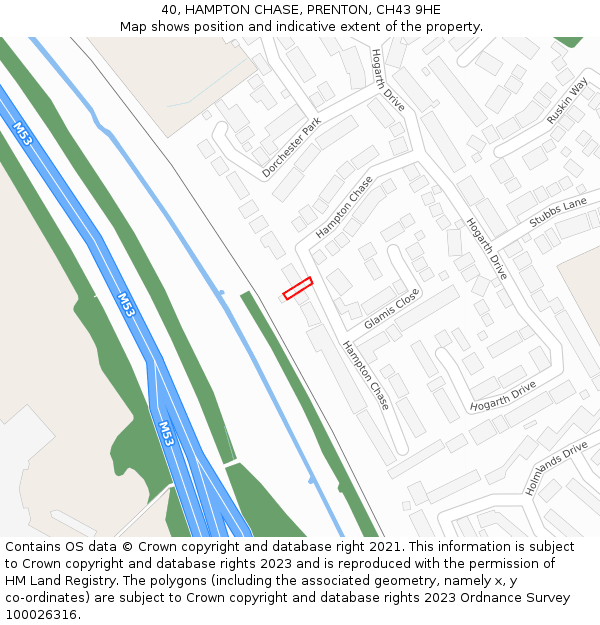 40, HAMPTON CHASE, PRENTON, CH43 9HE: Location map and indicative extent of plot