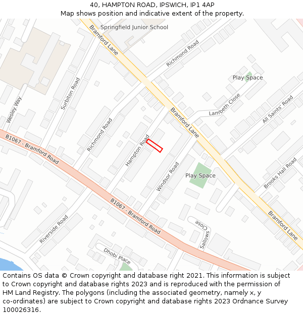 40, HAMPTON ROAD, IPSWICH, IP1 4AP: Location map and indicative extent of plot