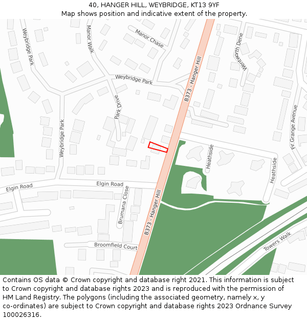 40, HANGER HILL, WEYBRIDGE, KT13 9YF: Location map and indicative extent of plot