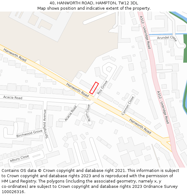 40, HANWORTH ROAD, HAMPTON, TW12 3DL: Location map and indicative extent of plot