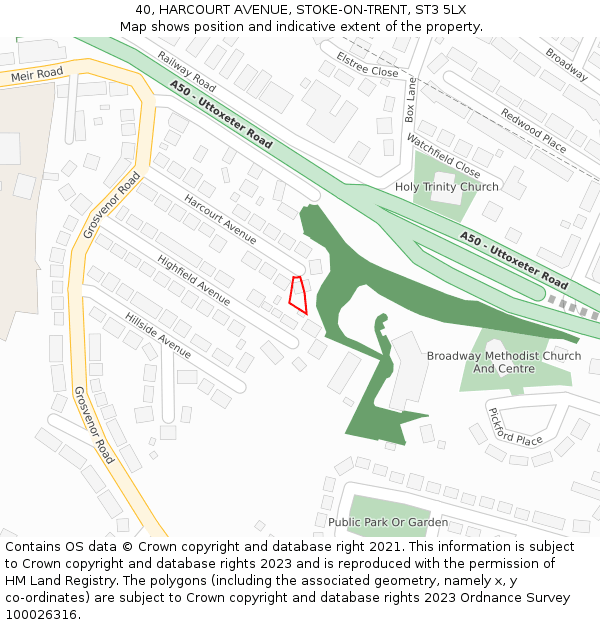 40, HARCOURT AVENUE, STOKE-ON-TRENT, ST3 5LX: Location map and indicative extent of plot