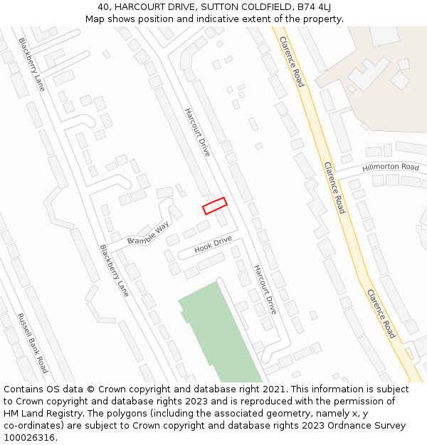 40, HARCOURT DRIVE, SUTTON COLDFIELD, B74 4LJ: Location map and indicative extent of plot