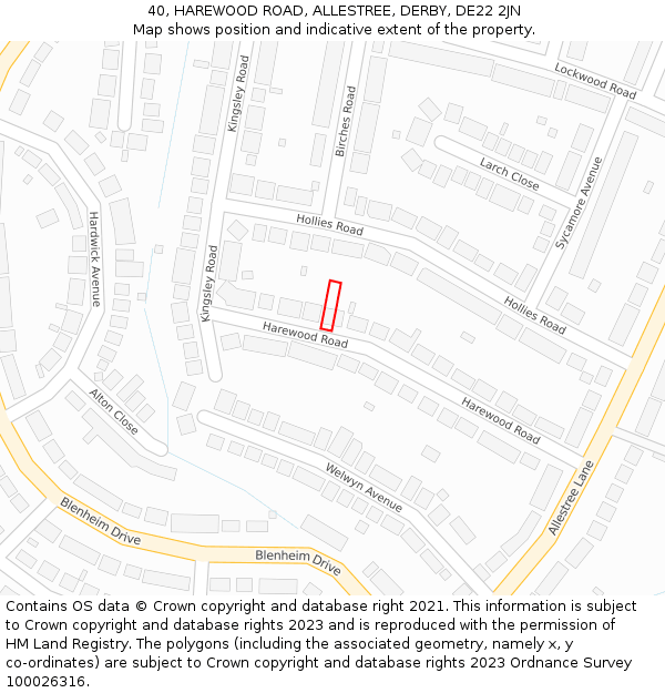 40, HAREWOOD ROAD, ALLESTREE, DERBY, DE22 2JN: Location map and indicative extent of plot