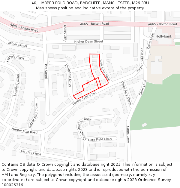 40, HARPER FOLD ROAD, RADCLIFFE, MANCHESTER, M26 3RU: Location map and indicative extent of plot