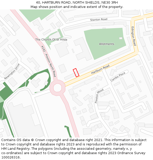 40, HARTBURN ROAD, NORTH SHIELDS, NE30 3RH: Location map and indicative extent of plot