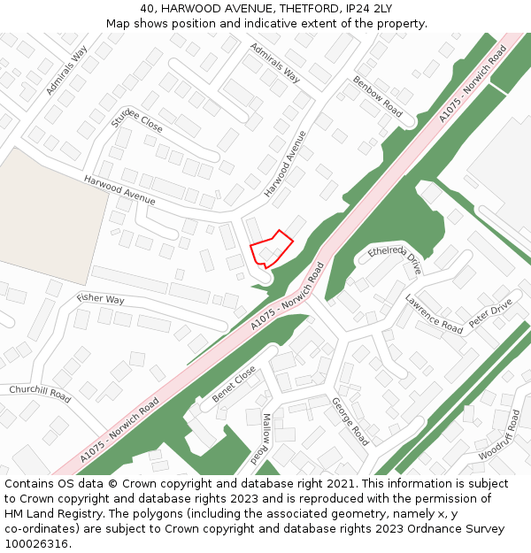 40, HARWOOD AVENUE, THETFORD, IP24 2LY: Location map and indicative extent of plot